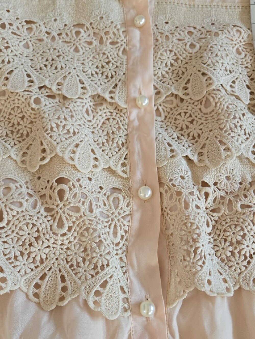 Cider Ivory Pearl Button High Neck Gaipure Lace Maxi Dress XL - Picture 11 of 12